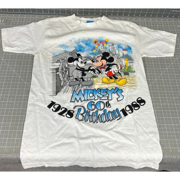 Vintage Mickey Mouse 60th Birthday Tee 1928-1988 Men's S 100% Cotton Disney - Picture 1 of 10